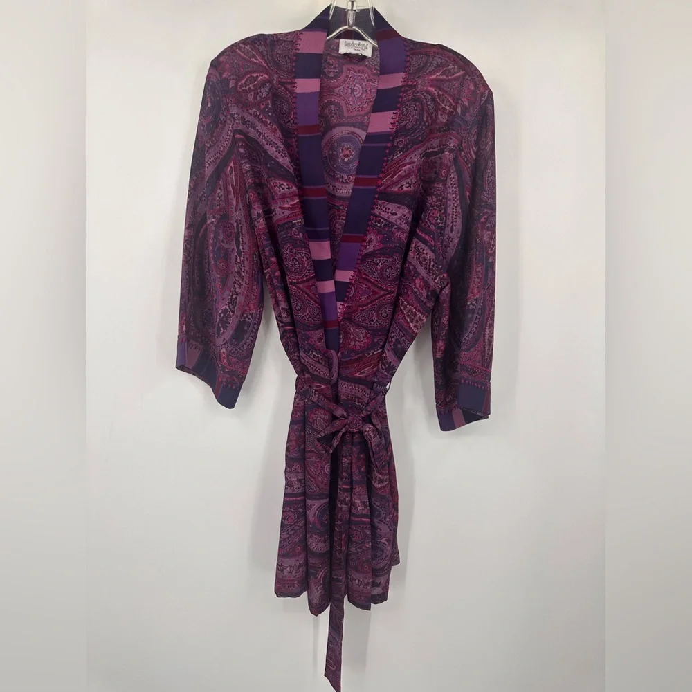 Lejaby Paris Multicolor Purple Pink Print Midi Robe Womens Medium | U308